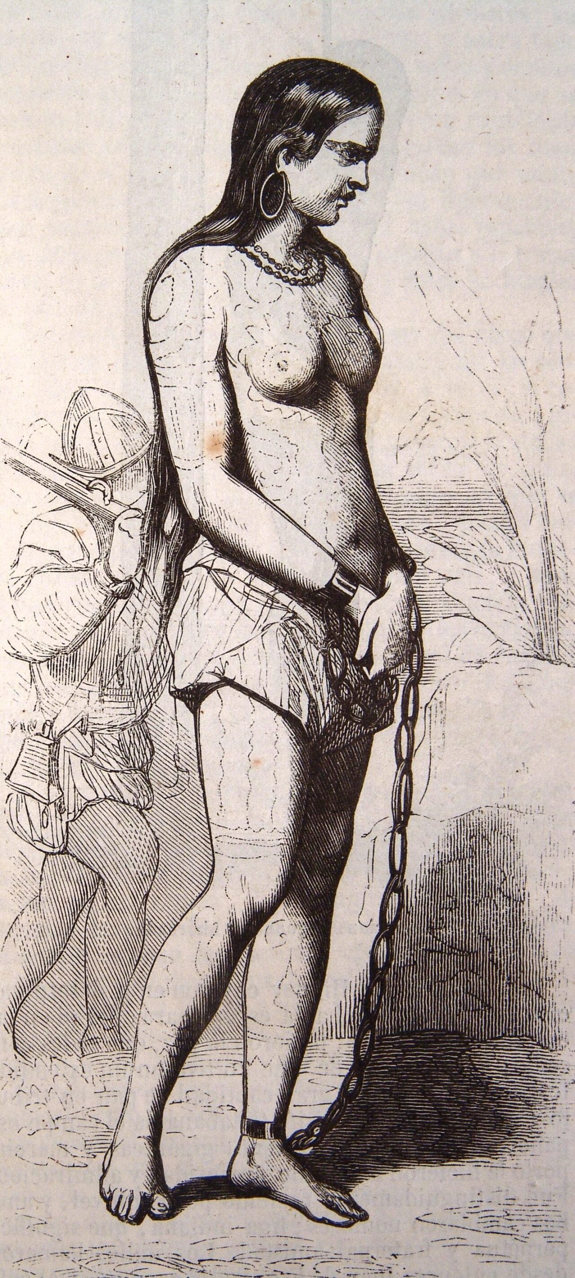 Grabado de 1851 que representa la captura de Anacaona en Jaragua